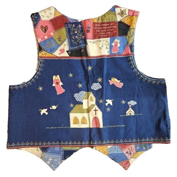 Hand-sewn Navy Blue Vest Matthew 5:8 Fabric Panel Women's Size S/M - Picture 2 of 2